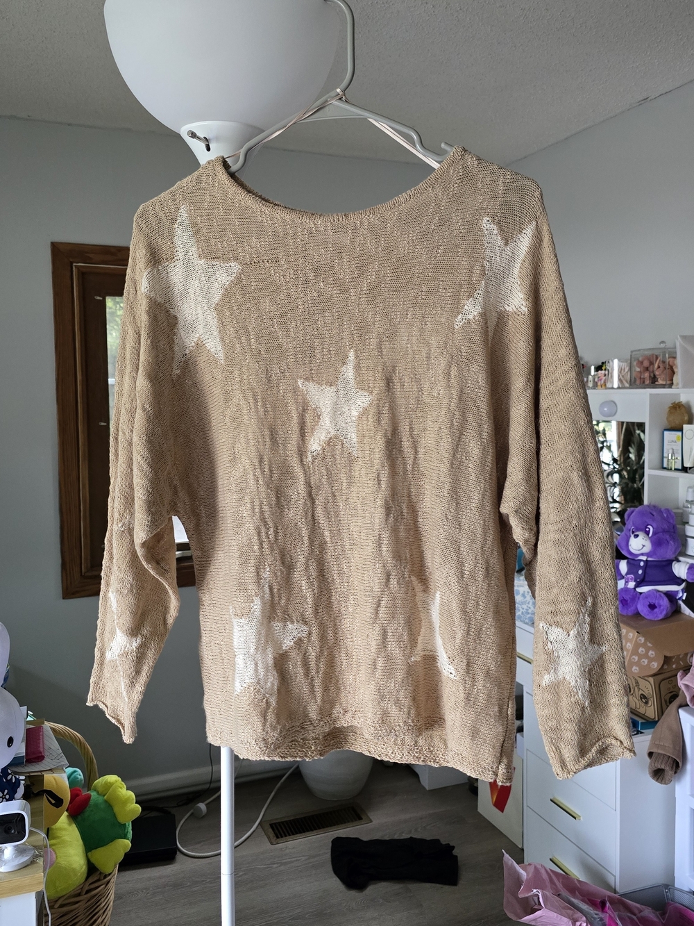 Chelsea & Theodore Beige Light Knit Star Sweater